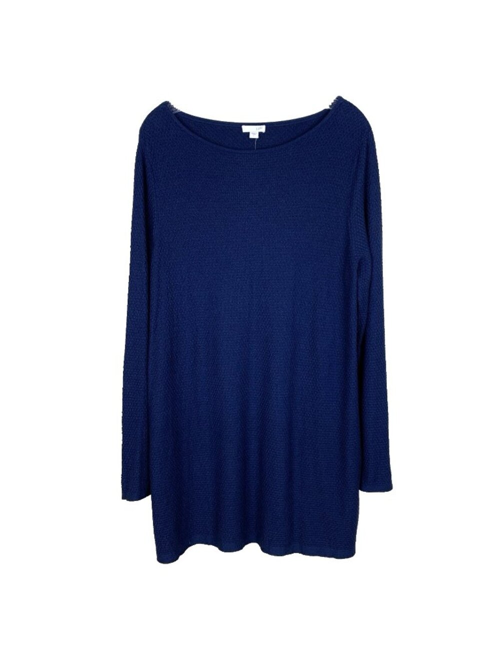 J Jill Womens L Andrea Sweater Tunic NEW Boat Neck Navy Textured Knit Lagenlook
